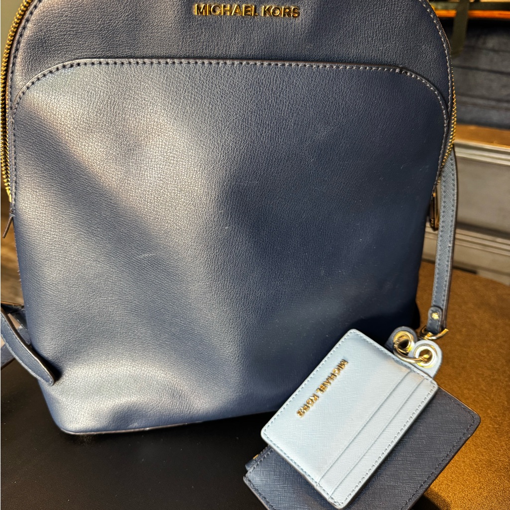 Michael Kors Navy Blue Women's Backpack Bag & Matching Wristlet Card Holder
